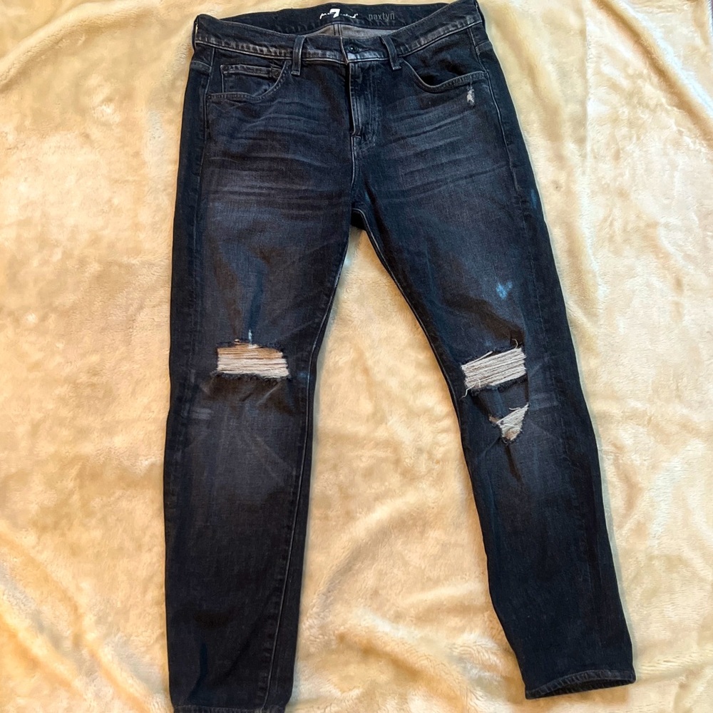 7 For All Mankind Distressed Paxtyn Jeans in Charcoal Wash - Size 32